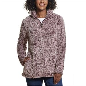 L Red Weatherproof Vintage Cozy Fuzzy Sherpa Lined Pullover